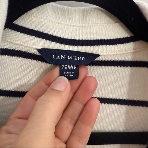Land’ End Navy Blue White Striped Cotton Knit Nautical Blazer Size 26WP - Picture 2 of 8